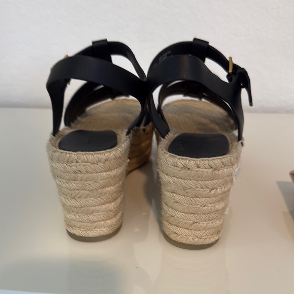 Tory Burch Black Leather Espadrille Wedge Sandals - Picture 6 of 8